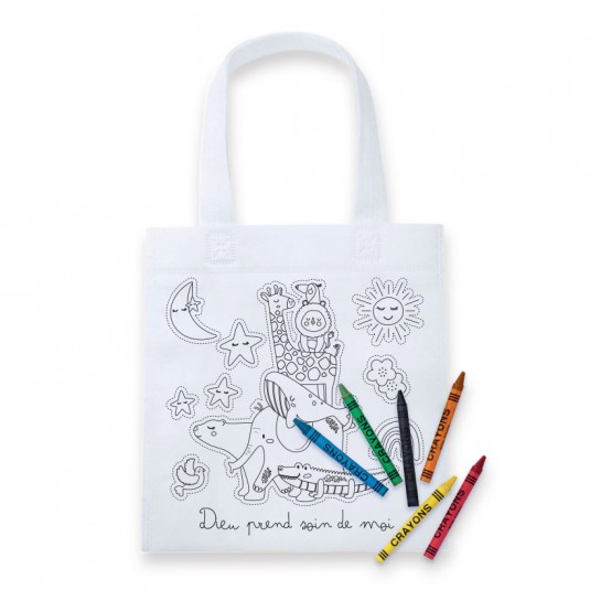 Sac à colorier avec crayons de cire "Dieu prend soin de moi"