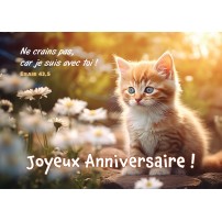 Carte Avec Verset Ja Chaton au milieu de fleurs blanches