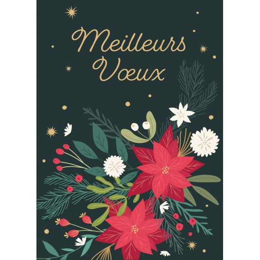 Carte Fin D'année Bouquet dessiné sur fond vert