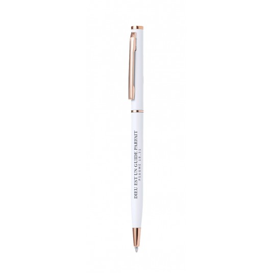 Stylo à bille blanc en aluminium "Dieu est un guide parfait"