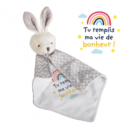 Doudou lapin "Tu remplis ma vie de bonheur"