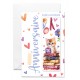 Carnet HA Marque-page chaton avec ruban bordeaux, ballons et coeurs multicolore