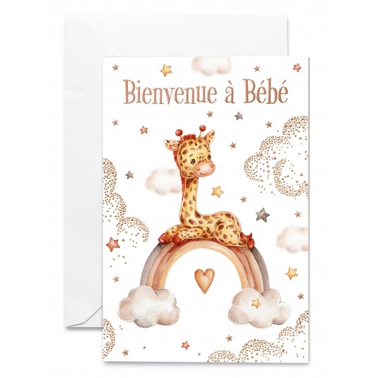 Carnet Naissance Bébé girafe sur un arc-en-ciel