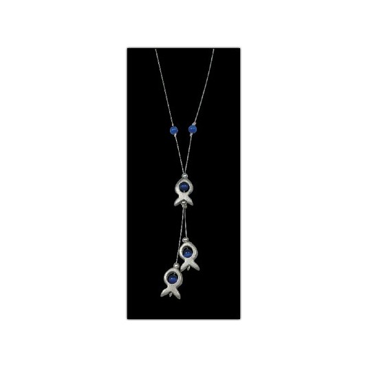 Collier ichtus et perles bleues