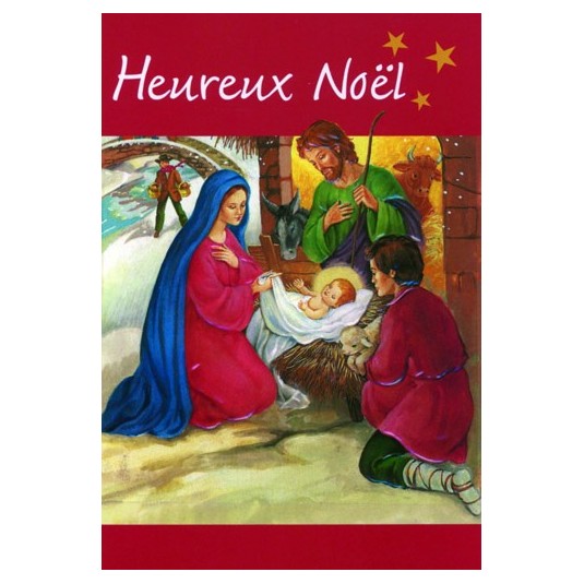 CARTE DOUBLE Heureux Noël Jésus, Marie, Joseph, berger