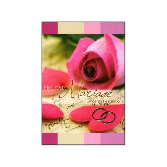 Carte Double Mariage Rose et coeurs roses